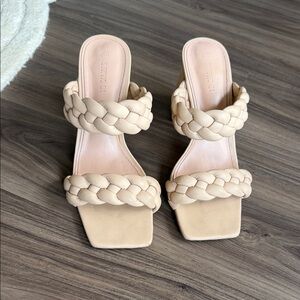 Braided Double-Strap Women's Sandals in Beige